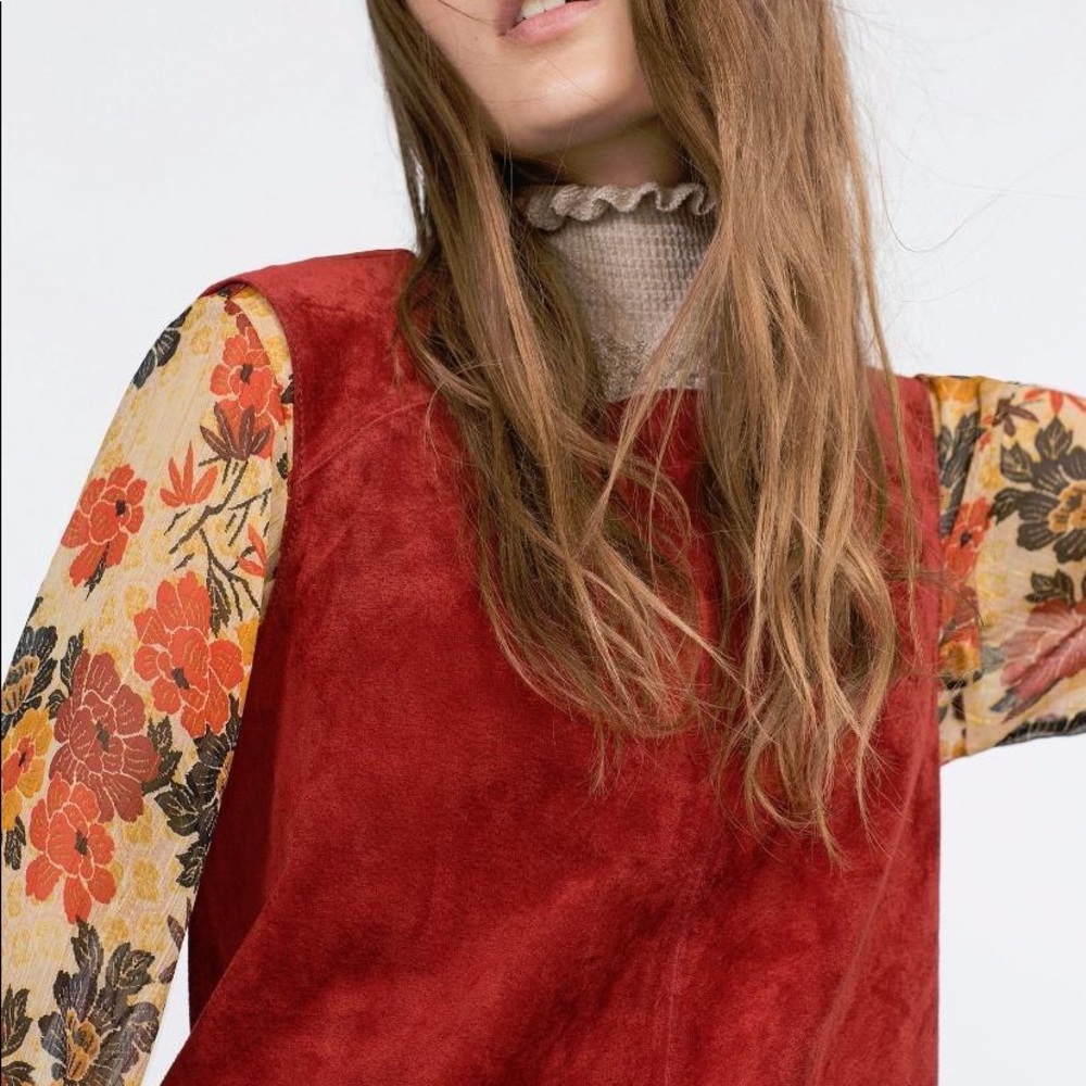 Gorgeous ❤️ ZARA Brick Red SUEDE Dress S - Picture 6 of 8
